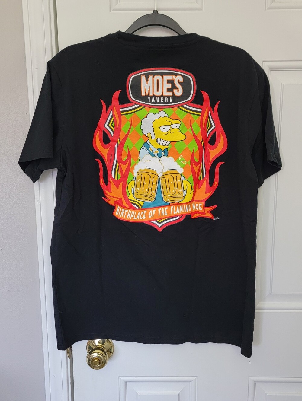 The Simpsons Moe’s Tavern Black Heavyweight T-Shirt Men’s Size Large Flaming Moe